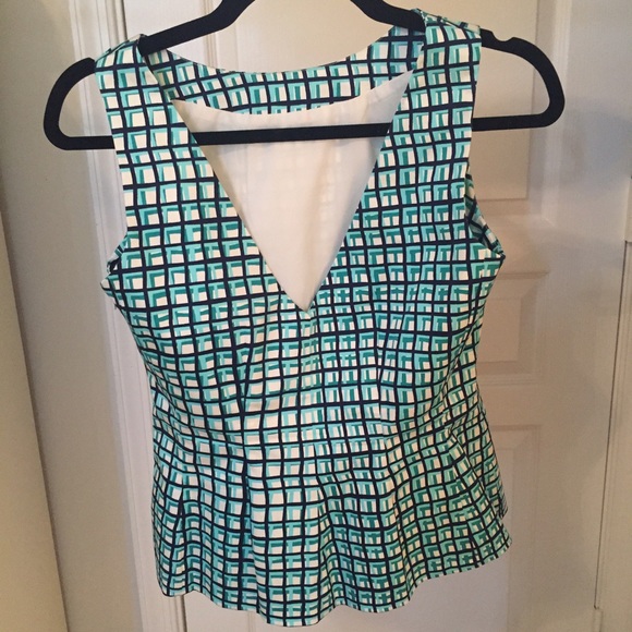 Kate Spade Green Checked Peplum Top WORN ONCE!! - Picture 2 of 4