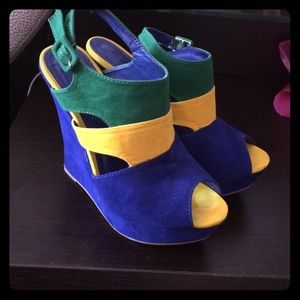 Multi color peep toe booties