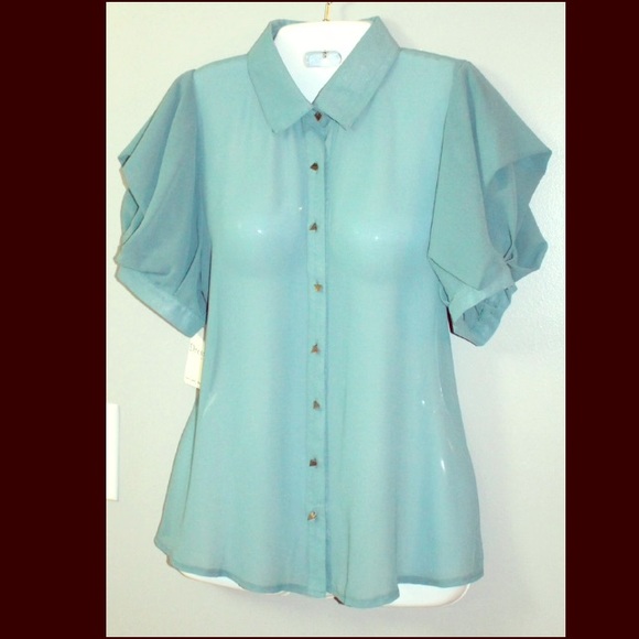 New, dark Aqua, chiffon top.  Very unique! Large