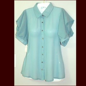New, dark Aqua, chiffon top.  Very unique! Large