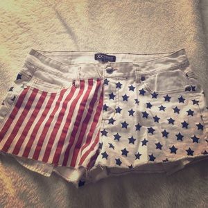 F21 PREMIUM DENIM RED WHITE N BLUE SHORTS