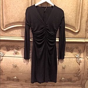 Narciso Rodriguez black ruched rayon dress S