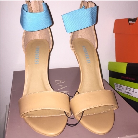 Nude with turquoise strap heels