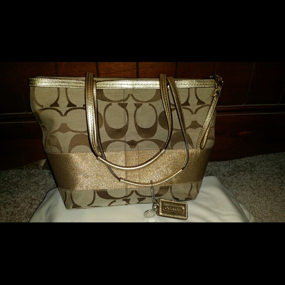 Authentic Gold and Brown Coach Handbag