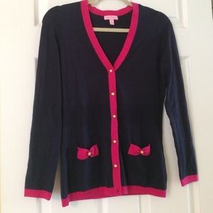 Lilly Pulitzer navy and hot pink sweater