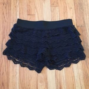 Black Lace/Croquet Shorts with elastic waist band.