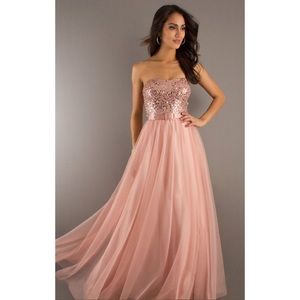 Sequin Pink Chiffon Strapless Dress Gown by Xscape