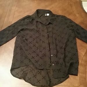 Black collared shirt with cross detail