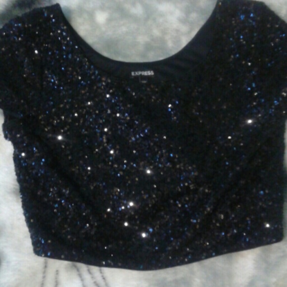 *only worn once* Express black sequin crop top