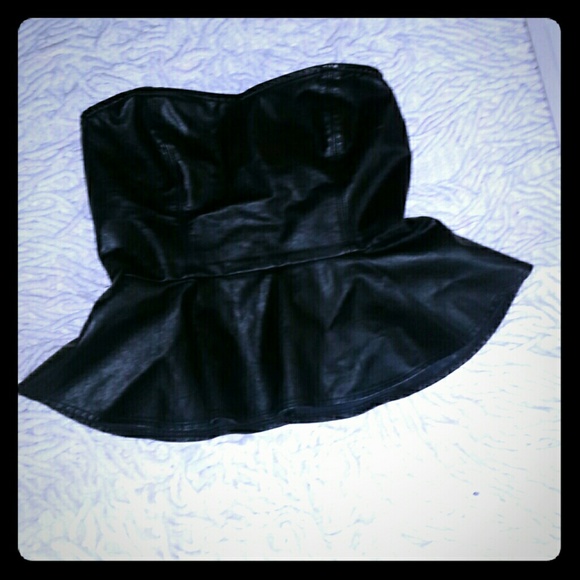 Faux leather black peplum top