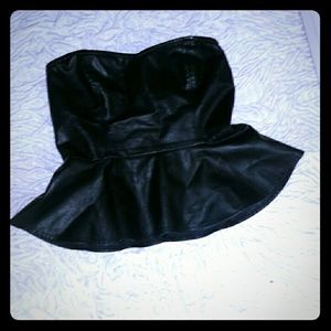 Faux leather black peplum top