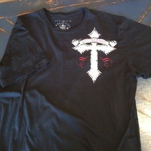 Affliction distressed t shirt black w red