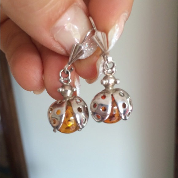 Sterling Silver & Amber Earrings RESERVED - Picture 2 of 4