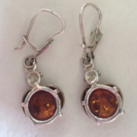 Sterling Silver & Amber Earrings RESERVED - Picture 3 of 4