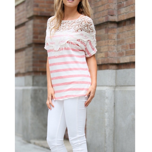 The VIVIENNE striped top - CORAL - Picture 3 of 4