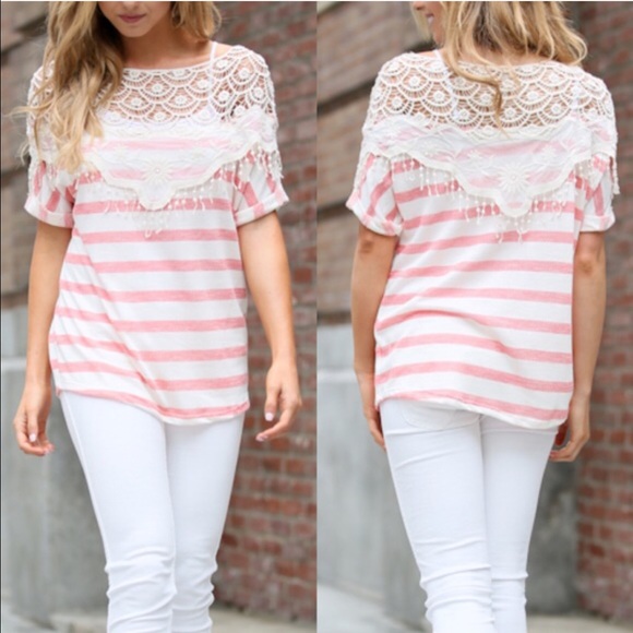 The VIVIENNE striped top - CORAL - Picture 2 of 4