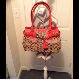Price drop Signature Coach Satchel With Coral Trim