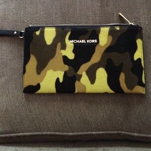 Michael Kors camo print wristlet