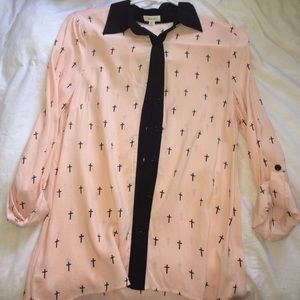 Pink salmon blouse with crosses