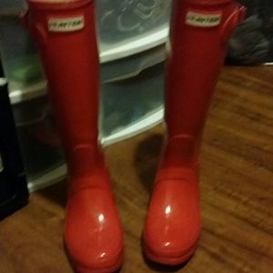 Red hunter rain boots