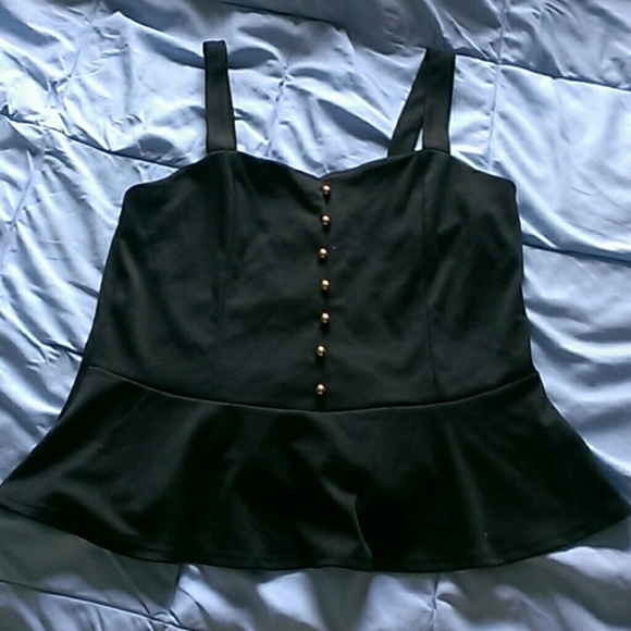 Black Peplum with gold tone buttons and open back
