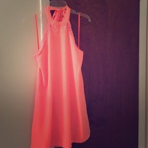 Coral and lace halter dress