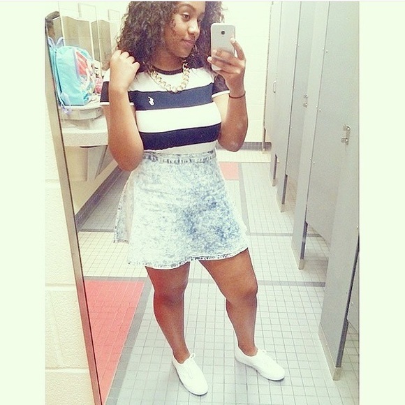 Acid Wash Denim Skater Skirt