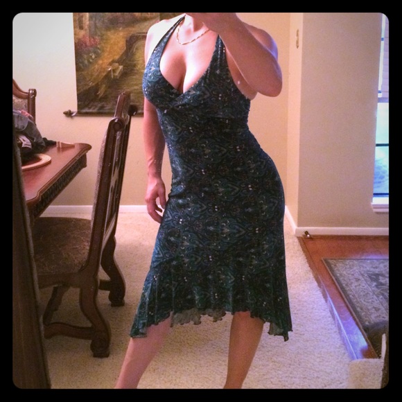 Beautiful high low halter green printed dress