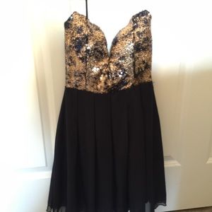 Short Blue and Gold Sequins Dress