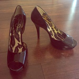 Jessica Simpson black peep toe pumps