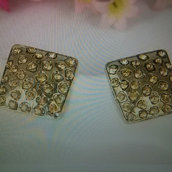 Gold Square Rhinestone Stud Earrings