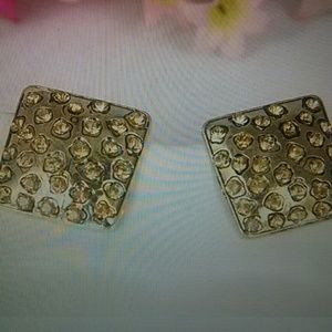 Gold Square Rhinestone Stud Earrings