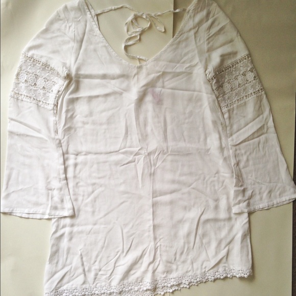 White long, bell sleeve dress