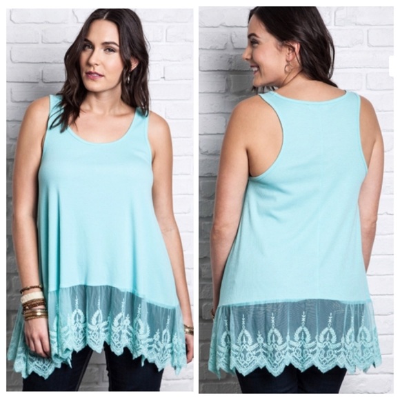 🚫SOLD OUT🚫Turquoise ribbed tank with lace trim