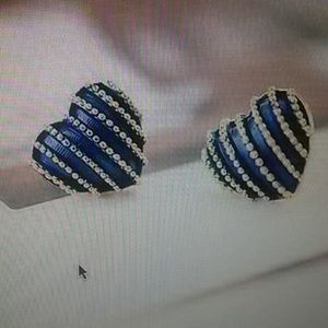 Blue Strip Heart Stud's