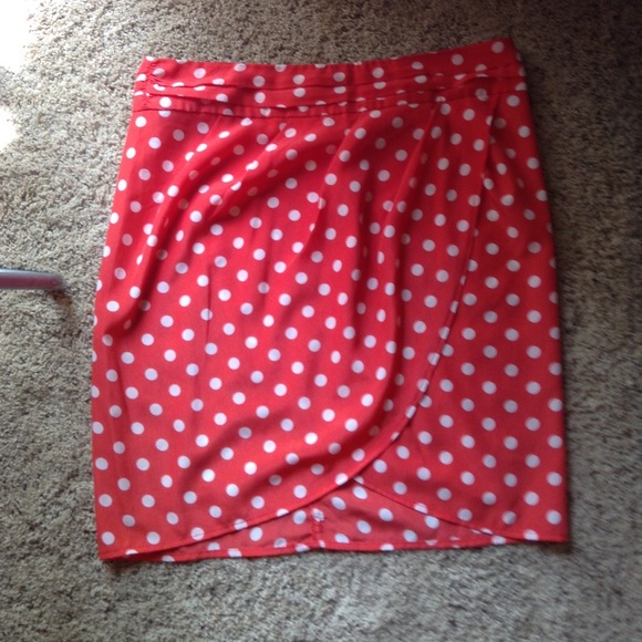 Red and white polka dotted skirt