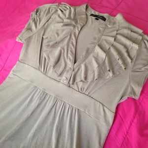 Tan Dress Shirt w/ Ruffle Neckline