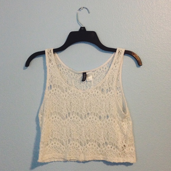 H&M White Lace Crop Tank