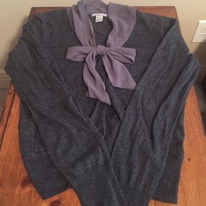 Cute gray H&M cardigan with chiffon collar and tie