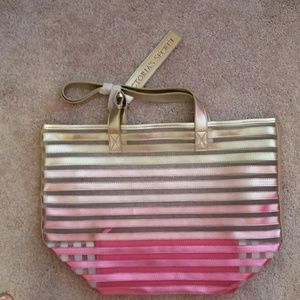 Victoria's Secret gold and hot pink tote