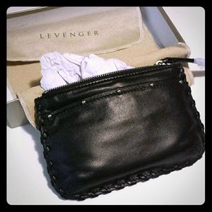 Black leather Levenger clutch
