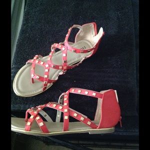 Size 9 coral flats with brassy stones