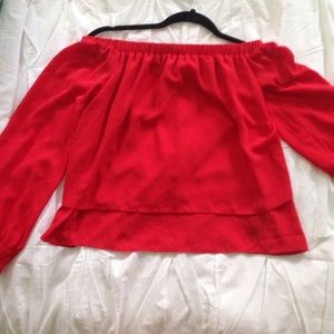Off the shoulder red flowy blouse