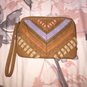 Boho leather wristlet