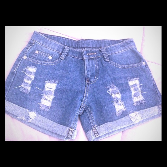 Distressed Blue Jean Shorts