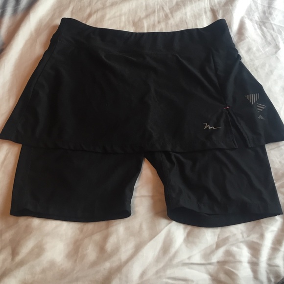 Black spandex running shorts with shorter skirt