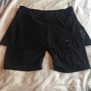 Black spandex running shorts with shorter skirt