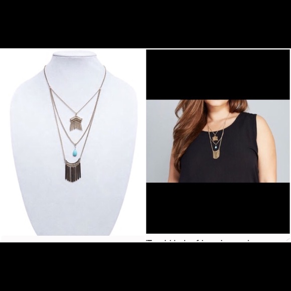 NWT gold boho fringe layered necklace