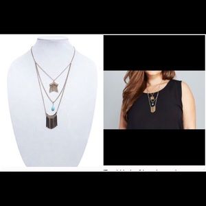 NWT gold boho fringe layered necklace