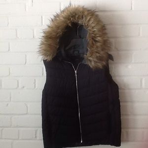 Down puffer vest w/detachable fur on hood by GAP